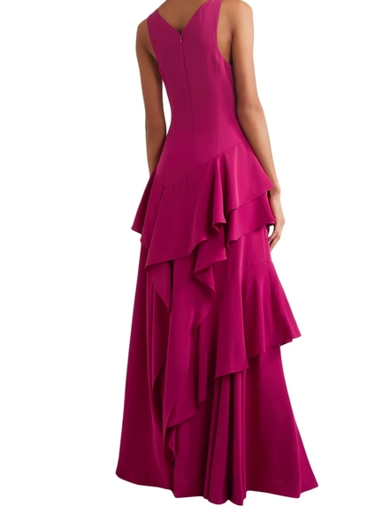 NWT Halston Heritage dress long evening gown maxi v-neck ruffle flounce 6 - Picture 4 of 8